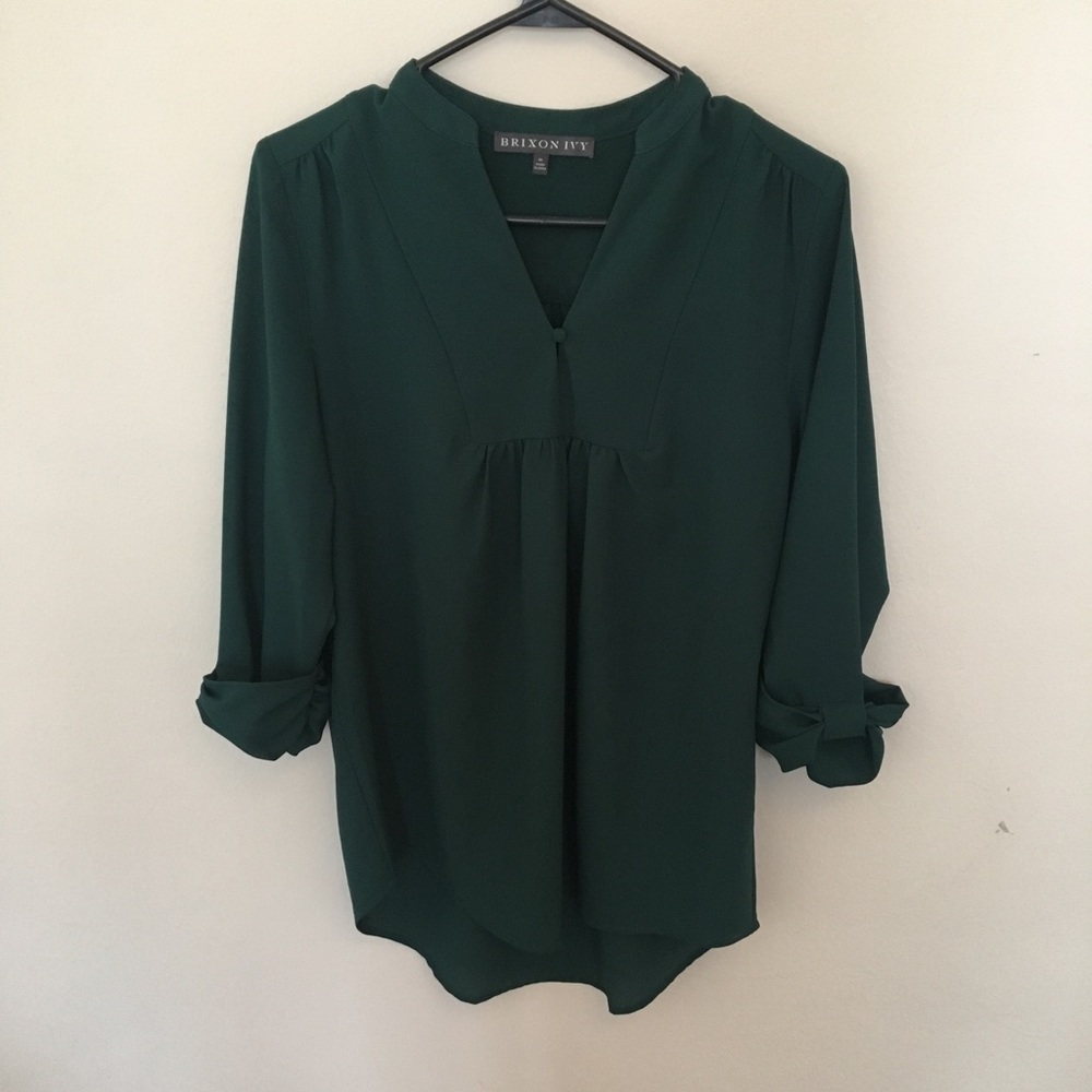 Brixon Ivy Green Blouse with Button Detail